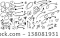 Hand-drawn illustration set: Arrows, emotions, circles, scoring, hand signs 138081931
