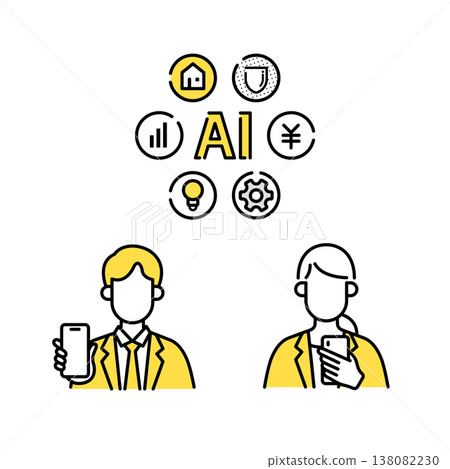 A set of illustrations of men and women using AI and smartphones. A set of illustrations of men and women using AI and smartphones. 138082230