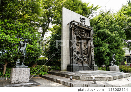 Rodin's Sculptures, the Gates of Hell at the National Museum of Western Art in Ueno Park, Taito, Tokyo, Japan, the Museum designed by French architect Le Corbusier. Rodin's Sculptures, the Gates of Hell at the National Museum of Western Art in Ueno Park, Taito, Tokyo, Japan, the Museum designed by French architect Le Corbusier. 138082324