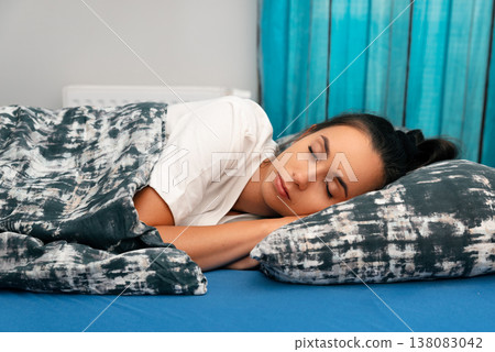 Woman sleeping in bed. Healthy sleep concept Woman sleeping in bed. Healthy sleep concept 138083042