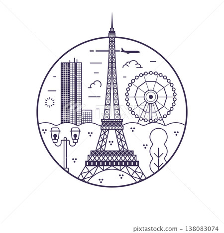Paris Eiffel Tower Landmark Circle Line Icon Paris Eiffel Tower Landmark Circle Line Icon 138083074