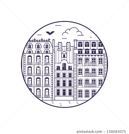 Haussmannian Paris Historical Houses Circle Icon Haussmannian Paris Historical Houses Circle Icon 138083075