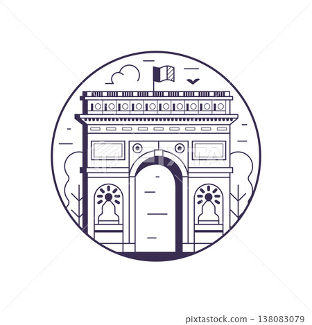 Triumphal Arch Landmark Building Icon in Line Art 138083079