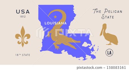 Louisiana state map USA emblem 138083161