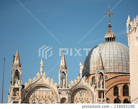 Landscape with Rialto Bridge and gondola Grand Canal in Venice, Italy, Europe. Landscape with Rialto Bridge and gondola Grand Canal in Venice, Italy, Europe. 138083190