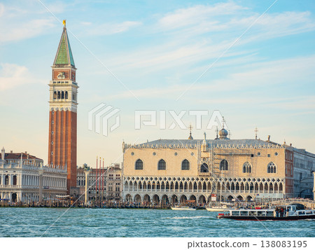 Landscape with Rialto Bridge and gondola Grand Canal in Venice, Italy, Europe. Landscape with Rialto Bridge and gondola Grand Canal in Venice, Italy, Europe. 138083195