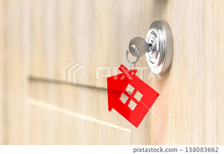 3d House key with red home keychain 138083662