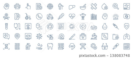 Medical and medicine web icons set in line stroke design. Outline pictogram pack of doctor treatment, patient, support, injury, medicare, ambulance, dentistry, surgery, more. Vector illustration. Medical and medicine web icons set in line stroke design. Outline pictogram pack of doctor treatment, patient, support, injury, medicare, ambulance, dentistry, surgery, more. Vector illustration. 138083748