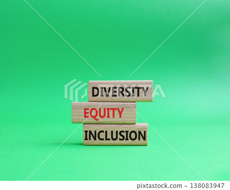 Diversity Equity Inclusion symbol. Concept words Diversity Equity Inclusion on wooden blocks. Beautiful green background. Business and Diversity Equity Inclusion concept. Copy space Diversity Equity Inclusion symbol. Concept words Diversity Equity Inclusion on wooden blocks. Beautiful green background. Business and Diversity Equity Inclusion concept. Copy space 138083947