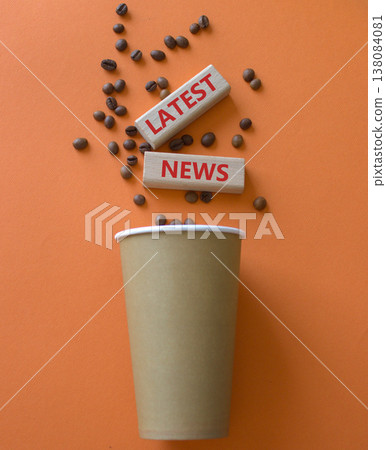 Latest News symbol. Concept word Latest News on wooden blocks. Beautiful orange background with coffee cup. Business and Latest News concept. Copy space Latest News symbol. Concept word Latest News on wooden blocks. Beautiful orange background with coffee cup. Business and Latest News concept. Copy space 138084081