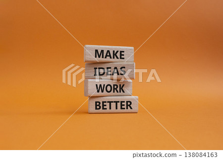 MAKE IDEAS WORK BETTER symbol. Wooden blocks with words MAKE IDEAS WORK BETTER. Beautiful orange background. Business concept. Copy space MAKE IDEAS WORK BETTER symbol. Wooden blocks with words MAKE IDEAS WORK BETTER. Beautiful orange background. Business concept. Copy space 138084163