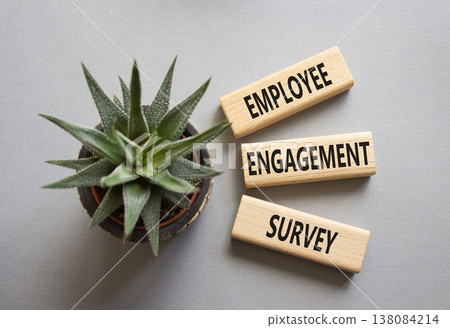 Employee Engagement Survey symbol. Concept words Employee Engagement Survey on wooden blocks. Businessman hand. Beautiful grey background with succulent. Business concept. Copy space. Employee Engagement Survey symbol. Concept words Employee Engagement Survey on wooden blocks. Businessman hand. Beautiful grey background with succulent. Business concept. Copy space. 138084214
