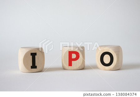 IPO- Initial Public Offering symbol. Concept word IPO on wooden cubes. Beautiful white background. Business and IPO concept. Copy space. 138084374