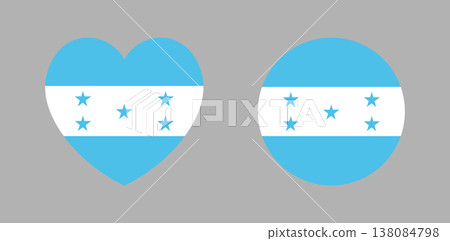 Honduras country flag sticker, icon. Republic of Honduras flag in heart, round shapes, button, banner. National flag badge circle, heart background. 138084798