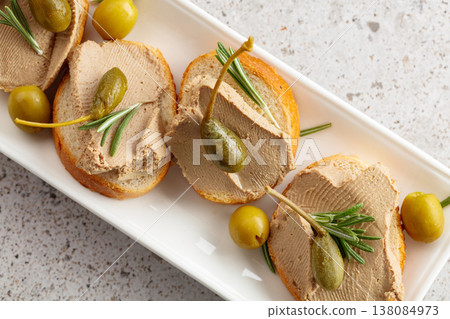 Sandwiches with homemade liver pate. Sandwiches with homemade liver pate. 138084973