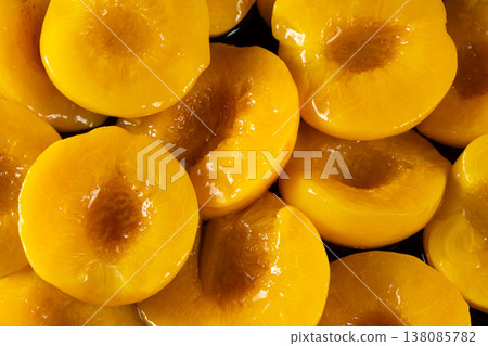 Juicy canned peach pattern for dessert and baking concept. Juicy canned peach pattern for dessert and baking concept. 138085782