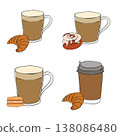 coffee and sweets Cafe composition set hand drawn illustration. Vector graphic line ink art. Banner, poster, wrapping paper, sticker, print, modern textile design. 138086480