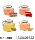 teapots Cafe composition set hand drawn illustration. Vector graphic line ink art. Perfect for cafe logo, branding, packaging, labels, and modern decor design. 138086482