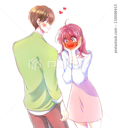A man making a move on a woman who blushes A man making a move on a woman who blushes 138086915