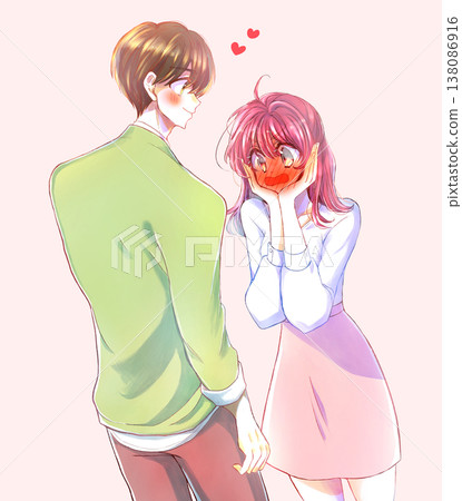 A man making a move on a woman who blushes A man making a move on a woman who blushes 138086916