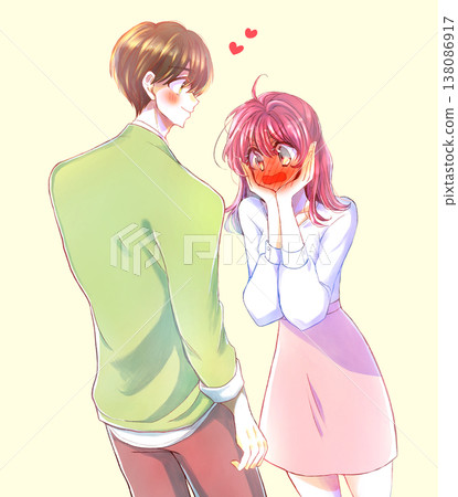 A man making a move on a woman who blushes A man making a move on a woman who blushes 138086917