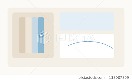 Minimal abstract dashboard layout with bar chart panel and curved graph in soft neutral tones for clean modern analytics interface background design template 138087809