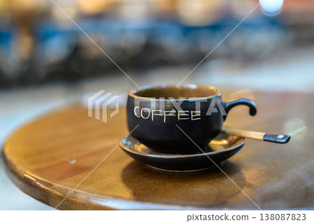 Black Coffee Cup on Wooden Table Hanoi Vietnam Black Coffee Cup on Wooden Table Hanoi Vietnam 138087823