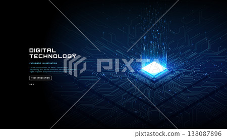 Luminous processor with glowing connections on futuristic tech bg 138087896