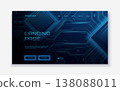 Futuristic electronic circuit template with glowing blue lines 138088011