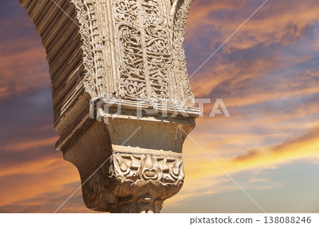 Column in Islamic (Moorish) style in Alhambra (against the sunset), Granada, Spain Column in Islamic (Moorish) style in Alhambra (against the sunset), Granada, Spain 138088246