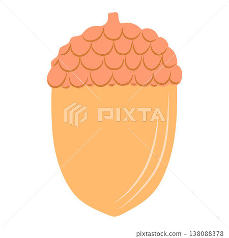 Acorn vector illustration. Cut autumn oak nut with textured cap isolated on white background. Cozy fall woodland seed clipart for kids forest design, packaging, seasonal nature branding in flat style 138088378
