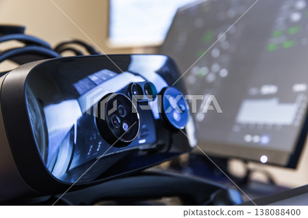 Modern virtual reality headset with cameras and sensors Modern virtual reality headset with cameras and sensors 138088400