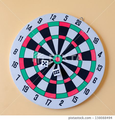 dice on chessboard for gambling on color background. dice on chessboard for gambling on color background. 138088494