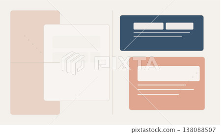 Minimal abstract editorial background with geometric side panels and muted navy peach beige accents for modern branding, posters, presentation layouts 138088507