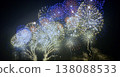 The magnificent starburst fireworks display at the Nagaoka Festival: large, blooming flowers spread across the night sky. 138088533