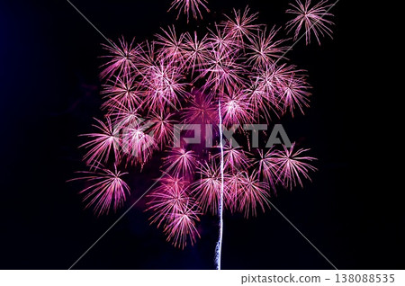 Sumida River Fireworks Festival: Vibrant pink fireworks, aerial display, night sky background material. Sumida River Fireworks Festival: Vibrant pink fireworks, aerial display, night sky background material. 138088535