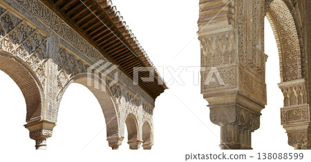 Arches in Islamic (Moorish) style (carved on white background) in Alhambra, Granada, Spain Arches in Islamic (Moorish) style (carved on white background) in Alhambra, Granada, Spain 138088599