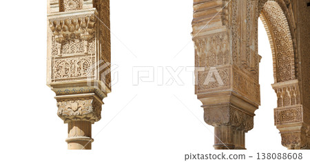 Arches in Islamic (Moorish) style (carved on white background) in Alhambra, Granada, Spain 138088608