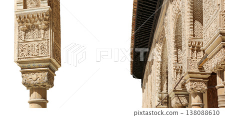 Arches in Islamic (Moorish) style (carved on white background) in Alhambra, Granada, Spain 138088610