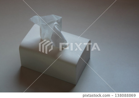 top view white rectangular tissue box on a white bed sheet background, decor, object, fashion, clean, kitchen, bedroom, copy space 138088869