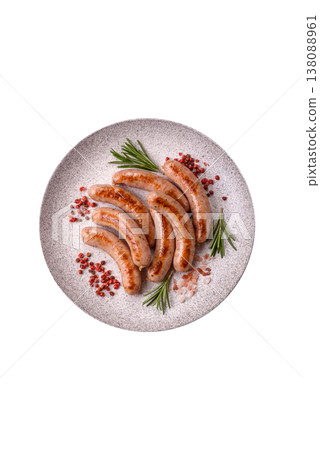 Grilled pork or chicken sausages, smoked fried food with salt and spices. Grilled sausages 138088961