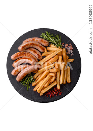 Grilled pork or chicken sausages, smoked fried food with salt and spices. Grilled sausages Grilled pork or chicken sausages, smoked fried food with salt and spices. Grilled sausages 138088962