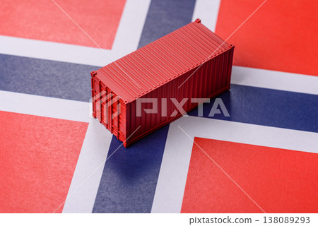 Cargo containers on the Norwegian flag as a conceptual backdrop for goods export. Cargo containers 138089293