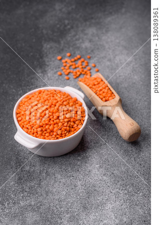 Raw red lentils as a source of protein for a healthy vegan meal. Red lentils Raw red lentils as a source of protein for a healthy vegan meal. Red lentils 138089361
