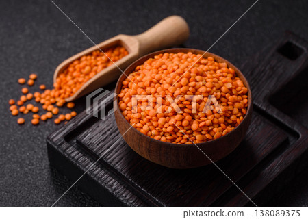 Raw red lentils as a source of protein for a healthy vegan meal. Red lentils 138089375
