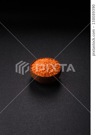 Raw red lentils as a source of protein for a healthy vegan meal. Red lentils 138089390
