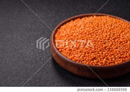 Raw red lentils as a source of protein for a healthy vegan meal. Red lentils 138089398