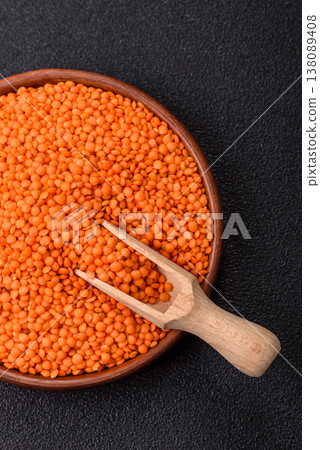 Raw red lentils as a source of protein for a healthy vegan meal. Red lentils 138089408