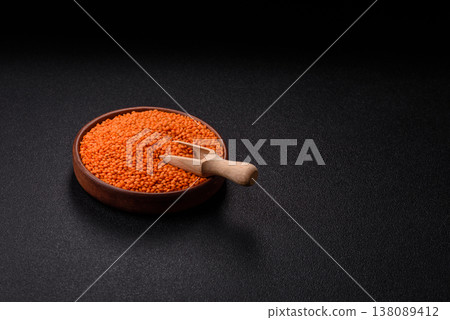 Raw red lentils as a source of protein for a healthy vegan meal. Red lentils 138089412