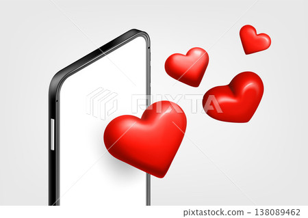 Receiving and sending love messages via mobile application. 3d vector concept 138089462